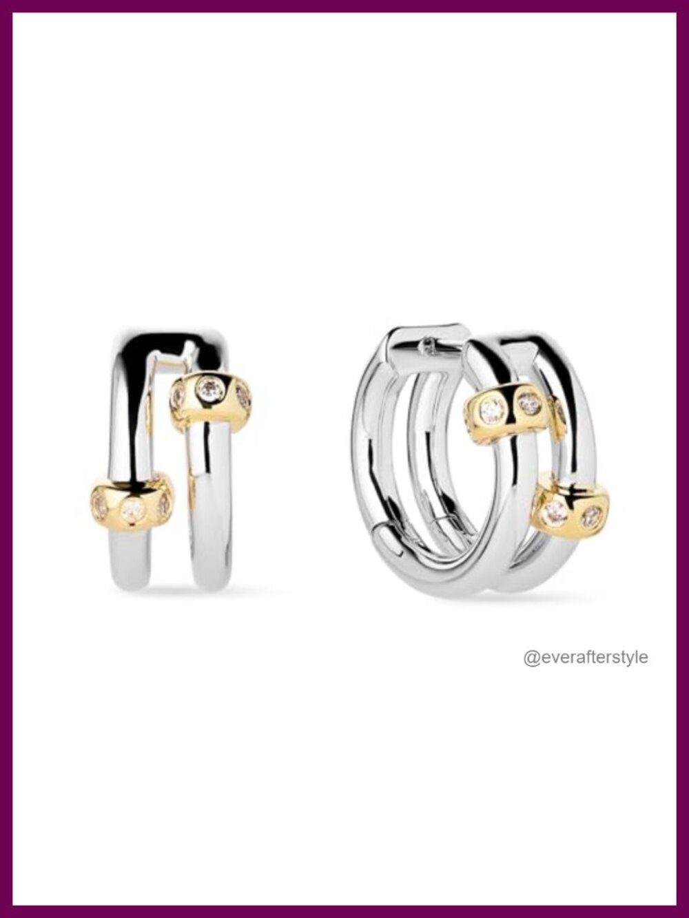Double Hoop Earrings, 14K Gold Plated & Silver Rhodium Hu